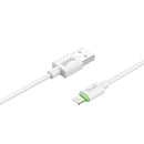 BUDI - 1m/3ft USB-A to Lightning Charge/Sync Cable - 2.4A Fast Charge Charging Durable Plug Electronic Cellphone Smartphone Charger Mobile - White