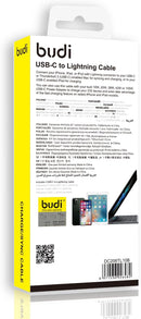 Budi 1M Lightning to USB Braided Cable Charger - 20W PD Fast Charging & Data Transfer with Aluminum Alloy Shell for iPhone, iPad, or iPod with Lightning connector to your USB-C