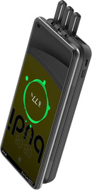 Budi - 10000mAh Wireless Power bank with 3 integrated cables and 2 cable inputs Accessories - Suction cups to attach to the device - Phone Stand - Charging Charger Micro Mobile Portable USB Smartphone