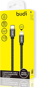 Budi 1M Lightning to USB Braided Cable Charger - 20W PD Fast Charging & Data Transfer with Aluminum Alloy Shell for iPhone, iPad, or iPod with Lightning connector to your USB-C